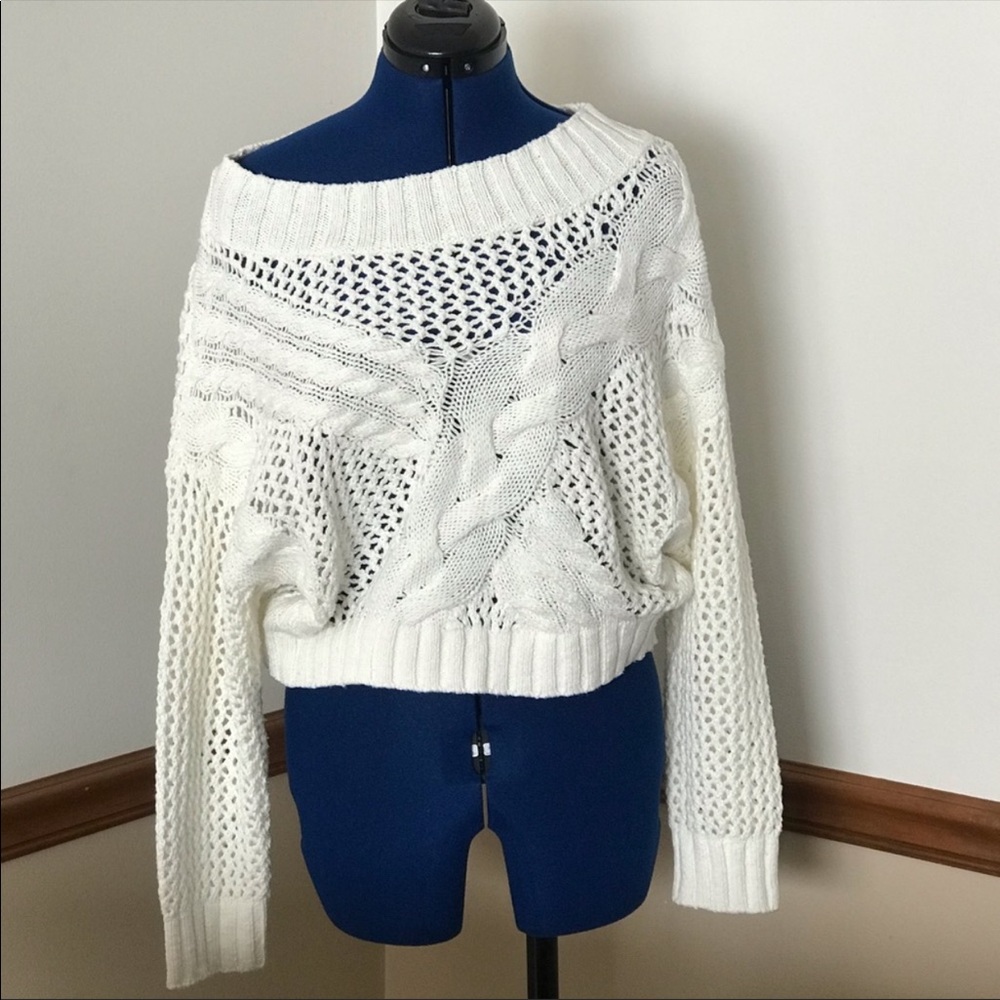 Express medium white oversized chenille sweater